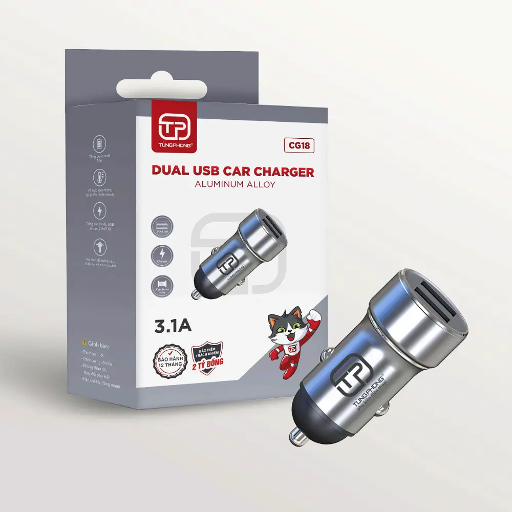 Tẩu sạc 2 cổng USB 3.1A